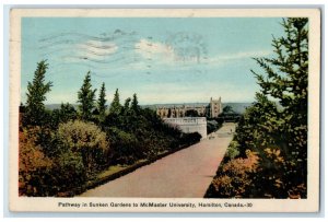 1936 Pathway in Sunken Garden to McMaster University Hamilton Canada Postcard