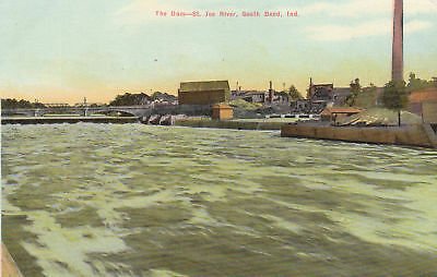 G3070 IN, South Bend St. Joe River The Dam Postcard