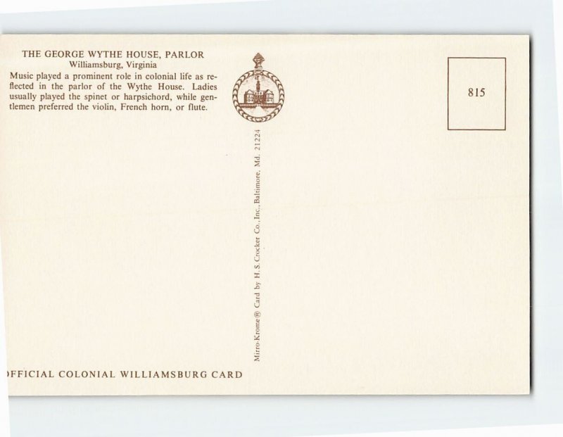 Postcard Parlor, The George Wythe House, Williamsburg, Virginia