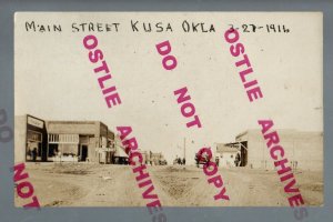 Kuso OKLAHOMA RPPC 1916 MAIN STREET nr Henryetta Checotah GHOST TOWN NOW!!