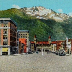 Vintage Pikes Peak from Pikes Peak Avenue, Colorado Springs Postcards P48