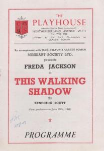 The Walking Shadow Freda Jackson Mystery Playhouse Theatre Old Programme
