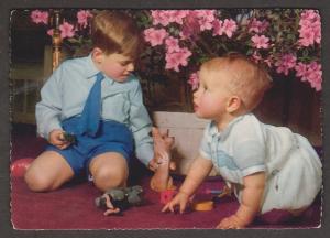 Princes Andrew and Edward playing in Oak Dining room Windsor Castle