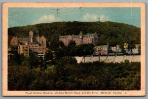 Postcard Montreal PQ c1941 Royal Victoria Hospital Showing Mount Royal and Cross