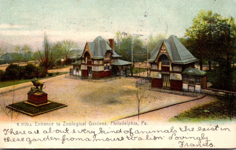 Pennsylvania Philadelphia Entrance To Zoological Garrdens 1908 Rotograph