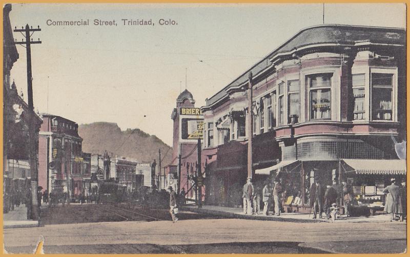 Trinidad, Colo., Commercial Street, Hand Colored, Many People milling around-