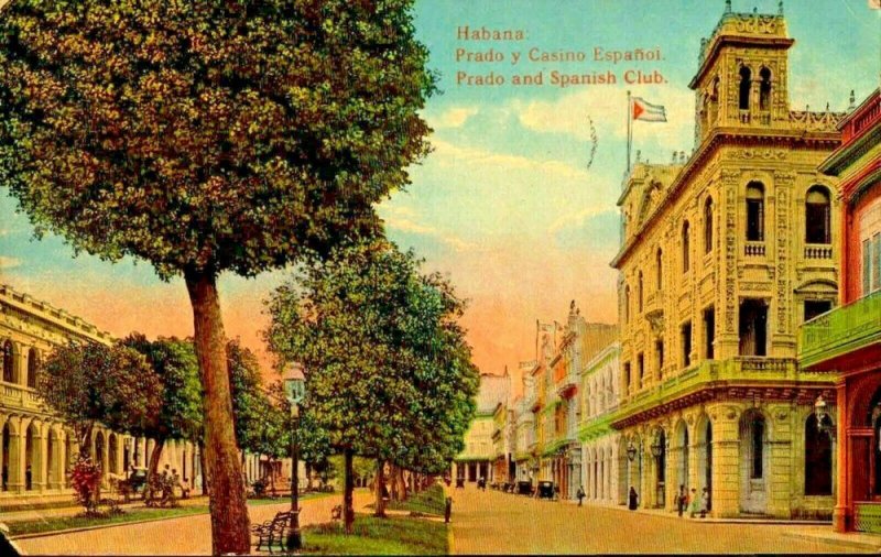 Habana Cuba Prado y Casino Espanoi Prado and Spanish Club Litho 1900's PC62