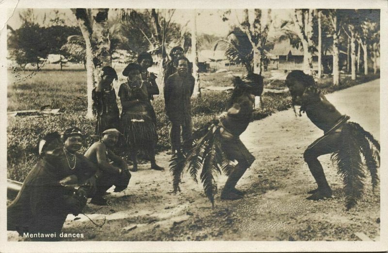 indonesia, MENTAWAI MENTAWEI, Native Males Dancing (1938) RPPC Postcard