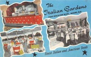 THE ITALIAN GARDENS Miami, FL Restaurant Roadside c1940s Vintage Linen Postcard