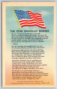 Patriotic~The Star Spangled Banner By Francis Scott Key~Vintage Linen Postcard