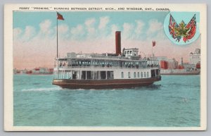 Detroit Michigan~Ferry Steamer Promise On Lake~Canada To US~Vintage Postcard