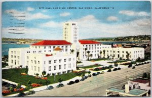 1946 City Hall & Civic Center San Diego California Street View Posted Postcard
