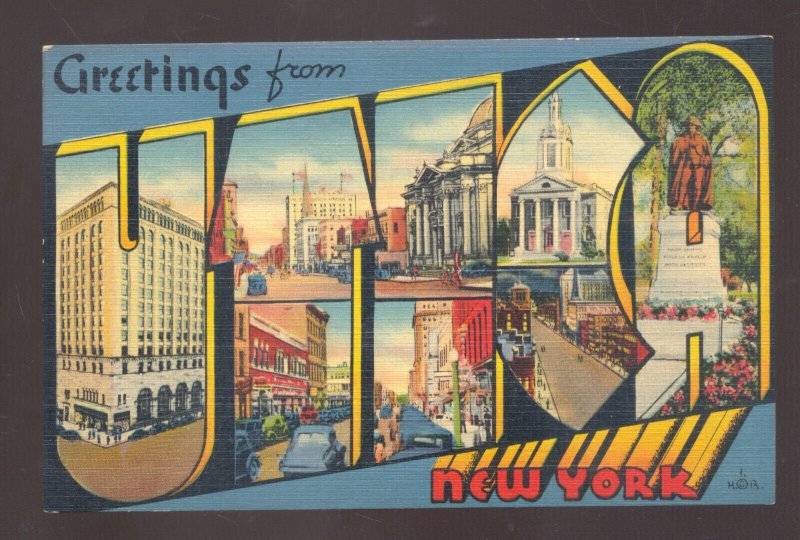 GREETINGS FROM UTICA NEW YORK NY VINTAGE LARGE LETTER LINEN POSTCARD