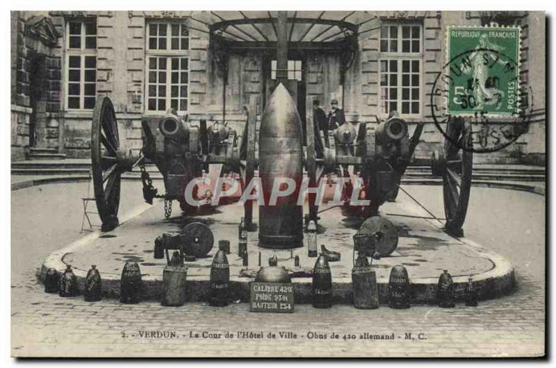 Old Postcard Army Verdun The courtyard of the city & # 420 39hotel Obus German