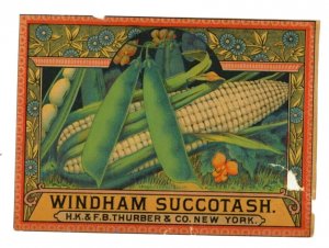 1870s-80s Thurber Can Label Windham Succotash #6M