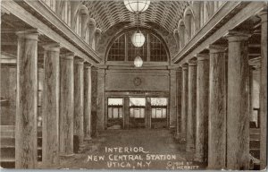 View of Interior, New Central Station Utica NY Vintage Postcard E80