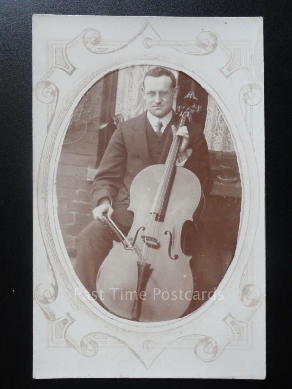 Portrait of Gentleman & Playing a Chello - Old RP PC  sent by Mr A.W. Lansdell