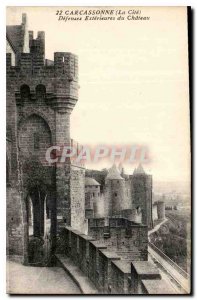 Old Postcard Carcassonne city Defenses Exteriors du Chateau