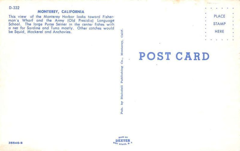 Monterey California Greetings Fishermans Wharf Vintage Postcard AA87623