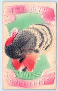 THANKSGIVING GREETINGS ~ Embossed Airbrushed Turkey 1908  Postcard