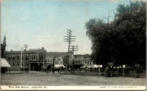 Postcard West Side Square in Carlinville, Illinois