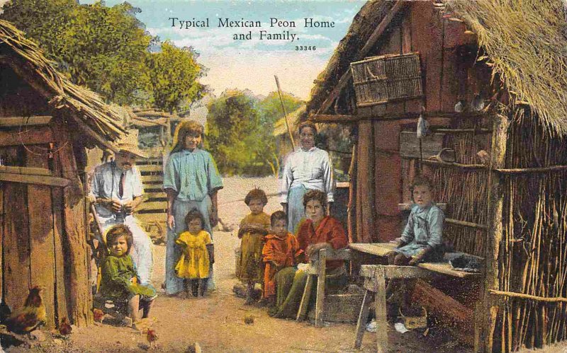 Mexican Farm Family & Home 1910c postcard