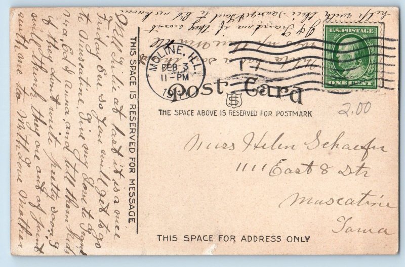 Moline Illinois IL Postcard Willard School Building Exterior Scene 1911 Antique