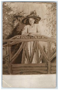c1910's Woman Minehaha Falls Minneapolis Minnesota MN RPPC Photo Postcard