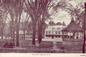 THE OVAL MILFORD, NH pagoda and three men on park bench F.W. Swallow Co.