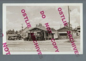 Stone Lake WISCONSIN RPPC c1920s GAS STATION Gasoline TYDOL PUMP Signs TOW TRUCK