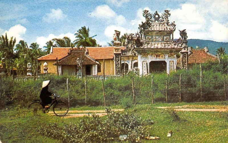 Ancient Temple SOUTH VIETNAM Bicycle c1960s Vintage Postcard