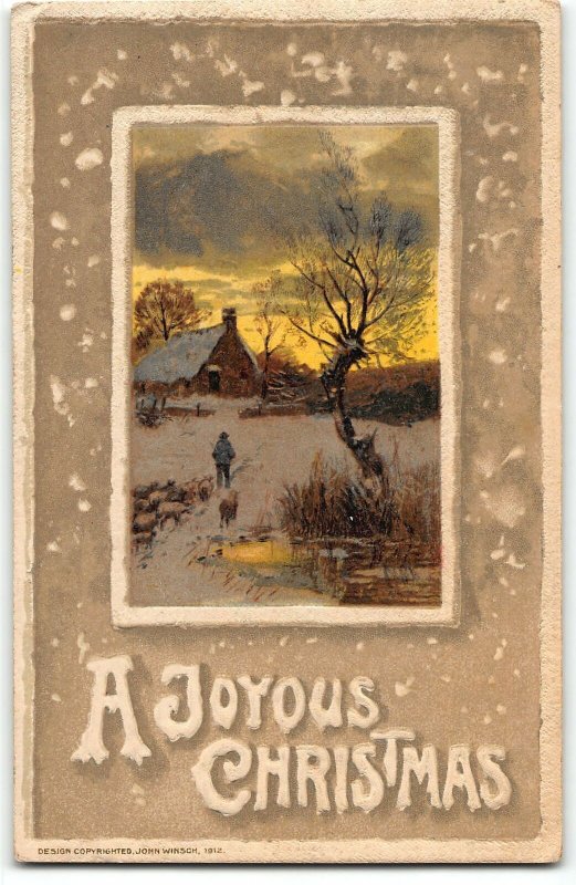 Winsch Embossed Christmas Postcard - Lovely Winter Home Scene - 1912