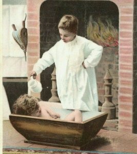 1880s-90s Mayo's Tobacco Eglantine & Ivy Children Bath Time Fireplace #5G