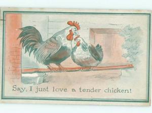 Pre-Linen Comic ROOSTER WITH HEN CHICKEN AB9265