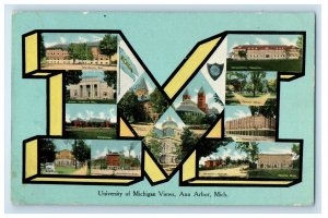 1910 Large Letter University Michigan Views Ann Arbor Michigan Vintage Postcard 