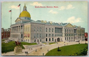 Boston Massachusetts c1907 Postcard State House Flags