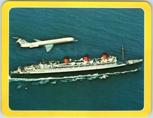 c1960s Long Beach CA Queen Mary Ship Birds Eye Douglass DC-9 Jet Oversized PC 3T