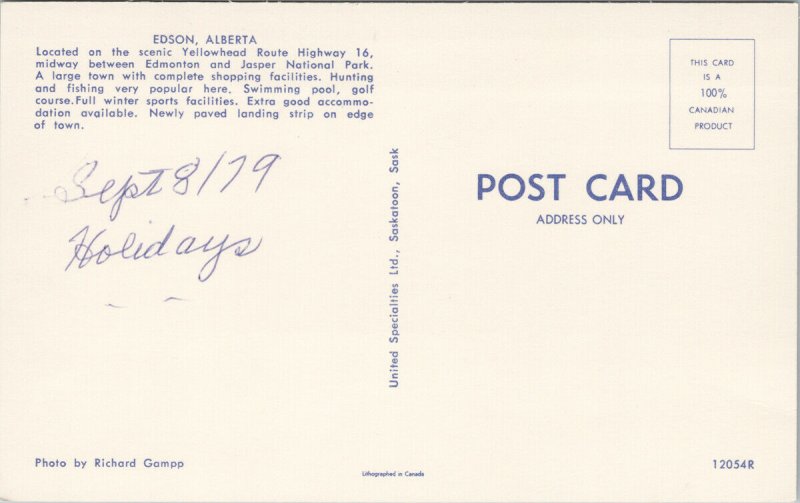 Edson Alberta Aerial View c1979 Vintage Postcard H2