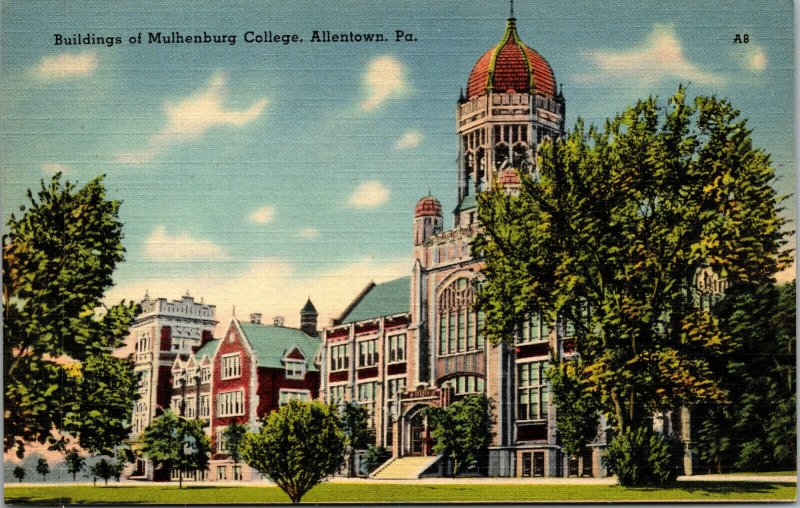 Vtg Buildings of Mulhenburg College Allentown Pennsylvania PA Linen Postcard