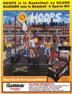 Hoops Pinball FLYER Original NOS 1991 Basketball Theme Art Retro