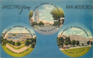 Postcard 1943 Michigan Ann Arbor Multi View Tichnor linen 22-13652