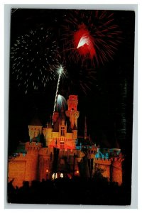 Vintage 1962 Postcard Disneyland Castle Fantasy in the Sky Fireworks California