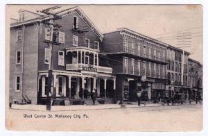 1908 Mahanoy City PA West Centre Street St. Scene The Mansion House RARE UDB PC