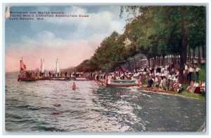 1911 Water Sports, Young Men's Christian Association Camp WI Postcard 