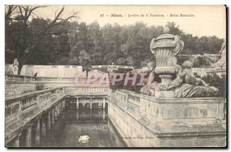 Postcard Old Nimes Fountain Gardens Roman Baths