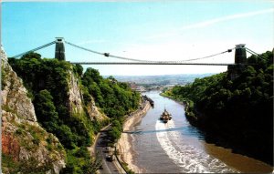 Clifton Suspension Bridge Bristol United Kingdom Boat Scenic Chrome Postcard 