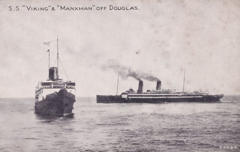 SS Viking Manxman Ship at Douglas Isle Of Man Antique Postcard