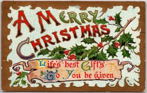 1911 A Merry Christmas Green Leaves Greetings Wishes Posted Card Postcard