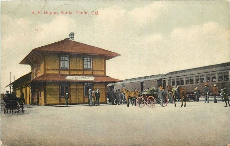 1910 Santa Paula California occupation Newman Railroad Depot Postcard 25-793