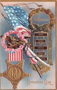 IN MEMORIAM CIVIL WAR DECORATION DAY PATRIOTIC GAR EMBOSSED POSTCARD (c. 1909)